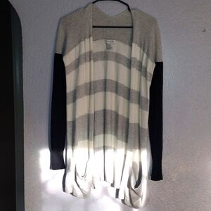 Color Block Stripe Wool/Cashmere Blend Long Line Cardigan XS